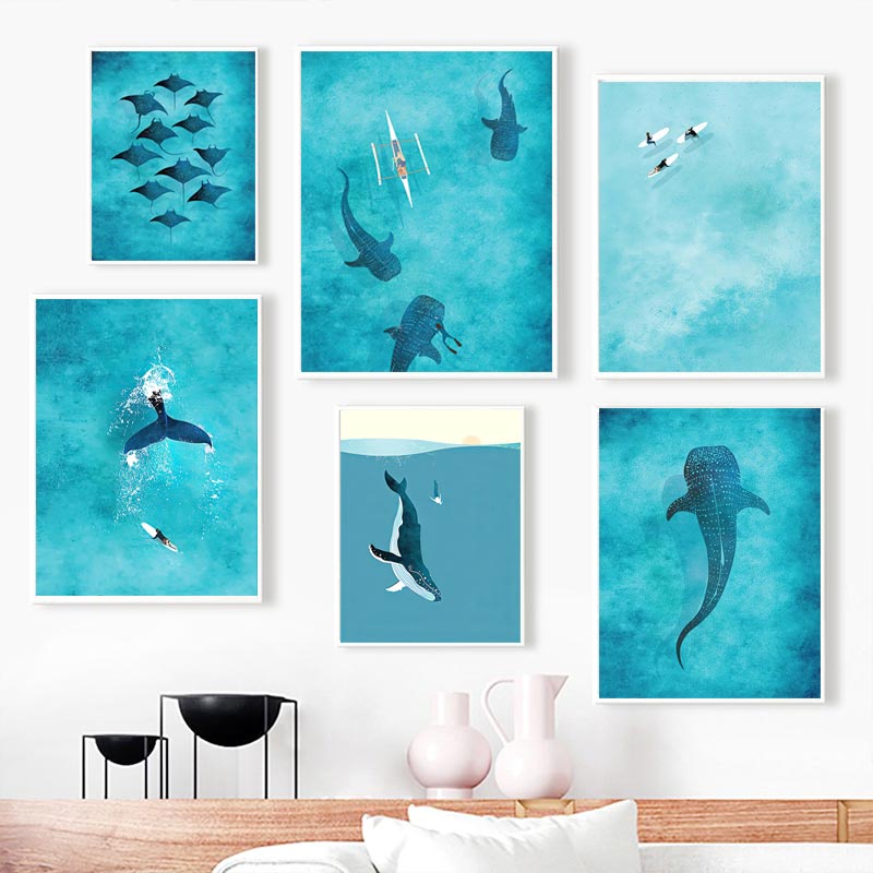 Tranh Vải Bạt Treo Tường In Hình Cá Voi / Cá Voi / Lướt Sóng Trang Trí Nhà Cửa