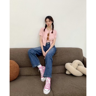 JANET STUDIO • Set áo thun len vặn thừng Hồng