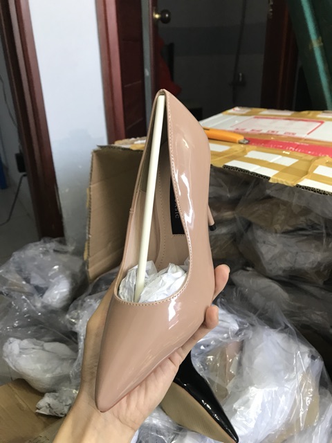Giày cao gót bít mũi da bóng trơn gót nhọn cao 9p [m50]