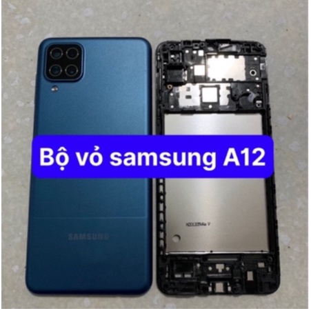 Bộ vỏ samsung A12 -zin (gồm sườn,lưng,nút bấn,kính cam)