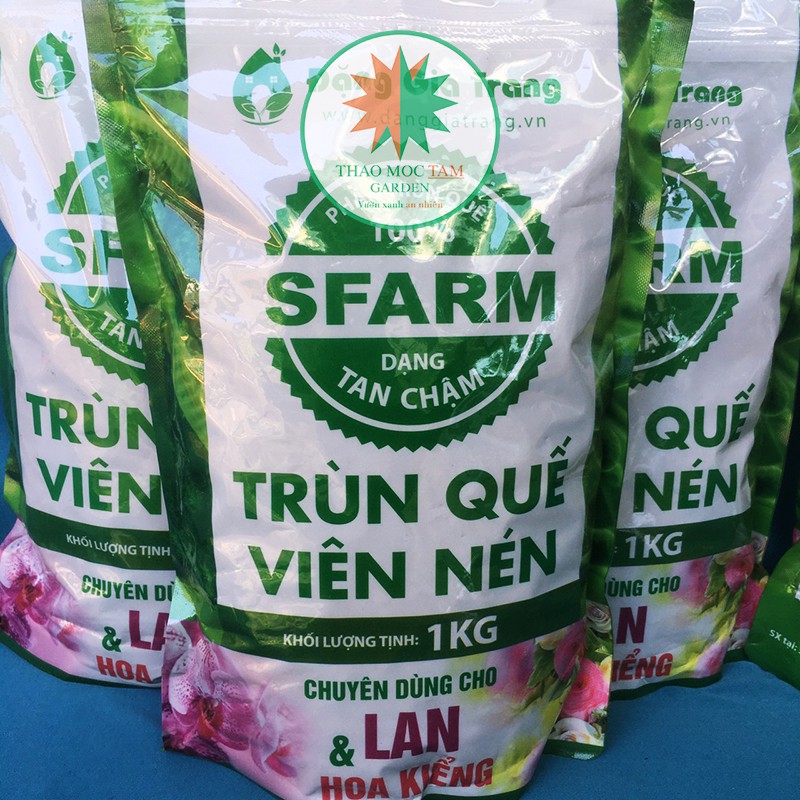 Phân Trùn Quế Viên Nén SFARM (Túi 01kg) - thích hợp sử dụng cho hoa lan, hoa hồng, kiểng lá, cây bonsai, cây trồng chậu