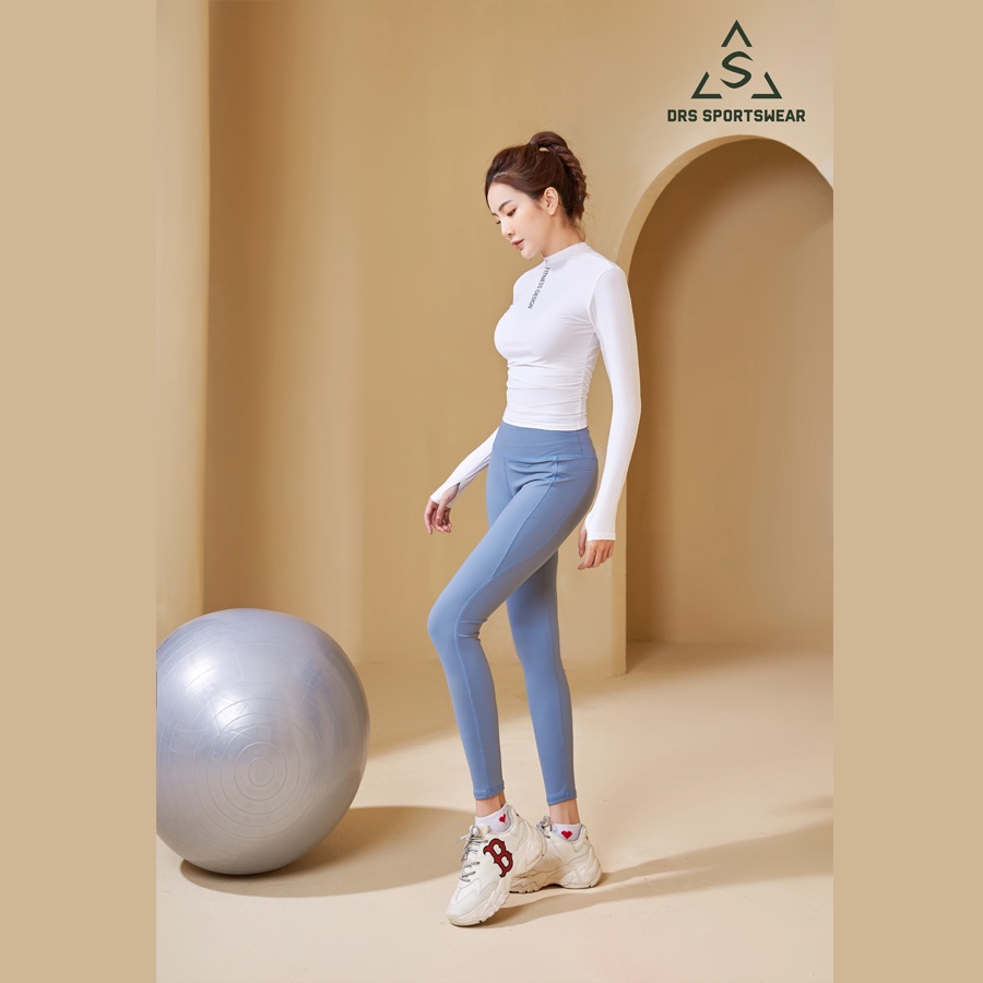 Bộ thể thao nữ DRS, Bộ tập gym, yoga DRNCB88 chất liệu spandex co giãn cực tốt với thiết kế nhún eo và nơ