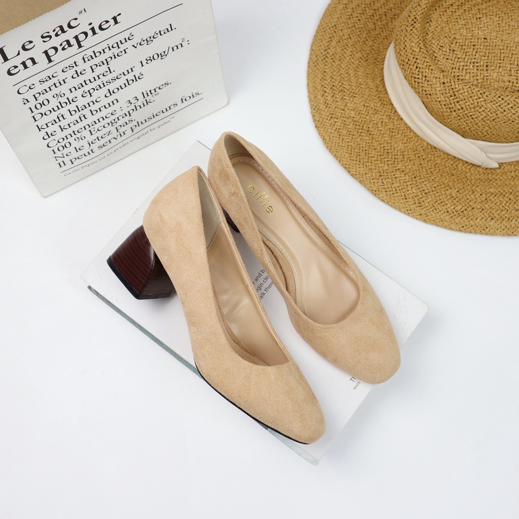 Giày cao gót nữ da lộn mũi vuông cao 5cm 1219