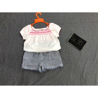 Áo thun smock + quần sort bé gái