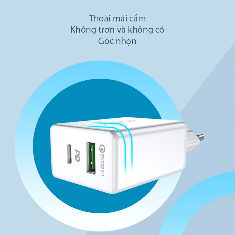 Cốc Sạc Nhanh 18W ACOME AC02 Chuẩn PD + QC3.0 2 Cổng Sạc Ra – BẢO HÀNH 12 THÁNG