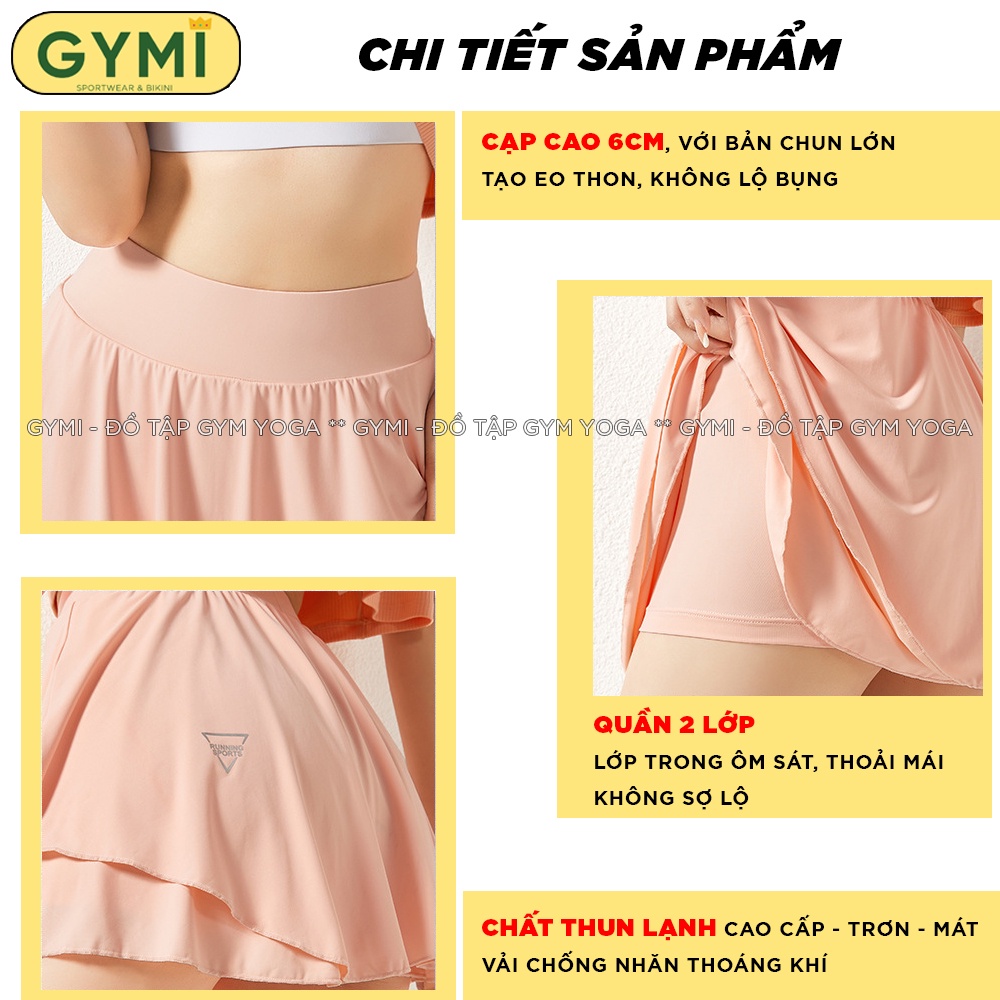 Quần váy tennis tập gym yoga nữ GYMI QS14 chất thun lạnh mền mịn siêu mát kèm quần bảo hộ phong cách thể thao