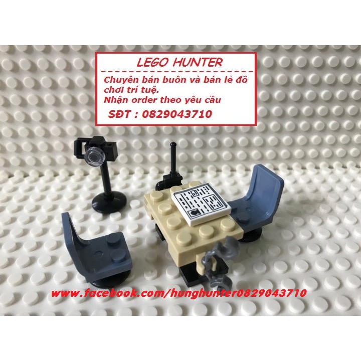 Lego phụ kiện Moc : combo bàn ghế , máy ảnh , hồ sơ , phòng thẩm vấn tội phạm