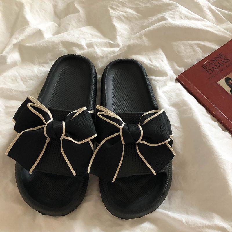 Dép nơ tiểu thư siêu xinh 2 màu trắng đen ngọt ngào đáng yêu