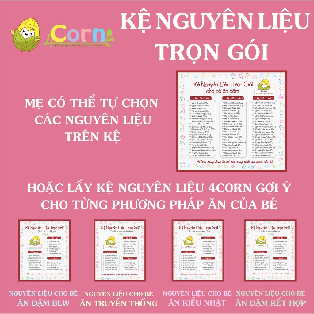 [Full đồ] Kệ nguyên liệu chế biến ăn dặm trọn gói 4Corn