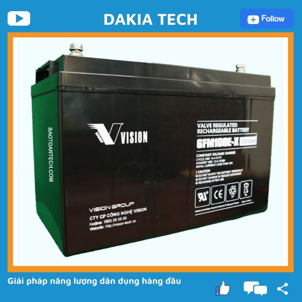 Ắc quy Vision 12V 100Ah Khô kín khí 6FM100E-X