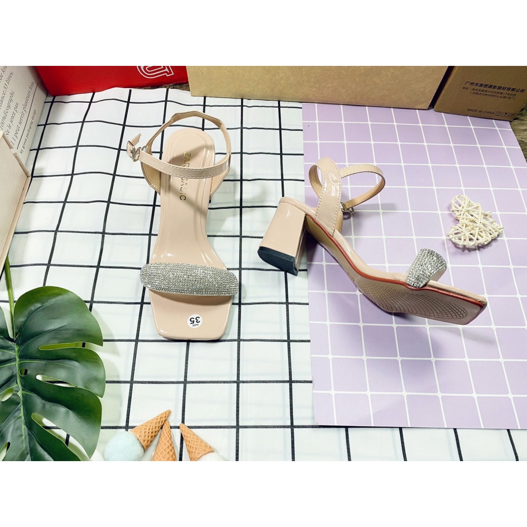 [ SIÊU PHẨM ] Giày Cao Gót Nữ Quai Ngang Đính Soàn Tinh Tế G.sd_tru.soan