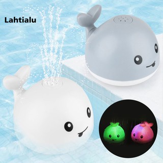 Lahtialu Electric Cartoon Whale Flashing Ball Water Squirting Sprinkler Baby Bath Toy