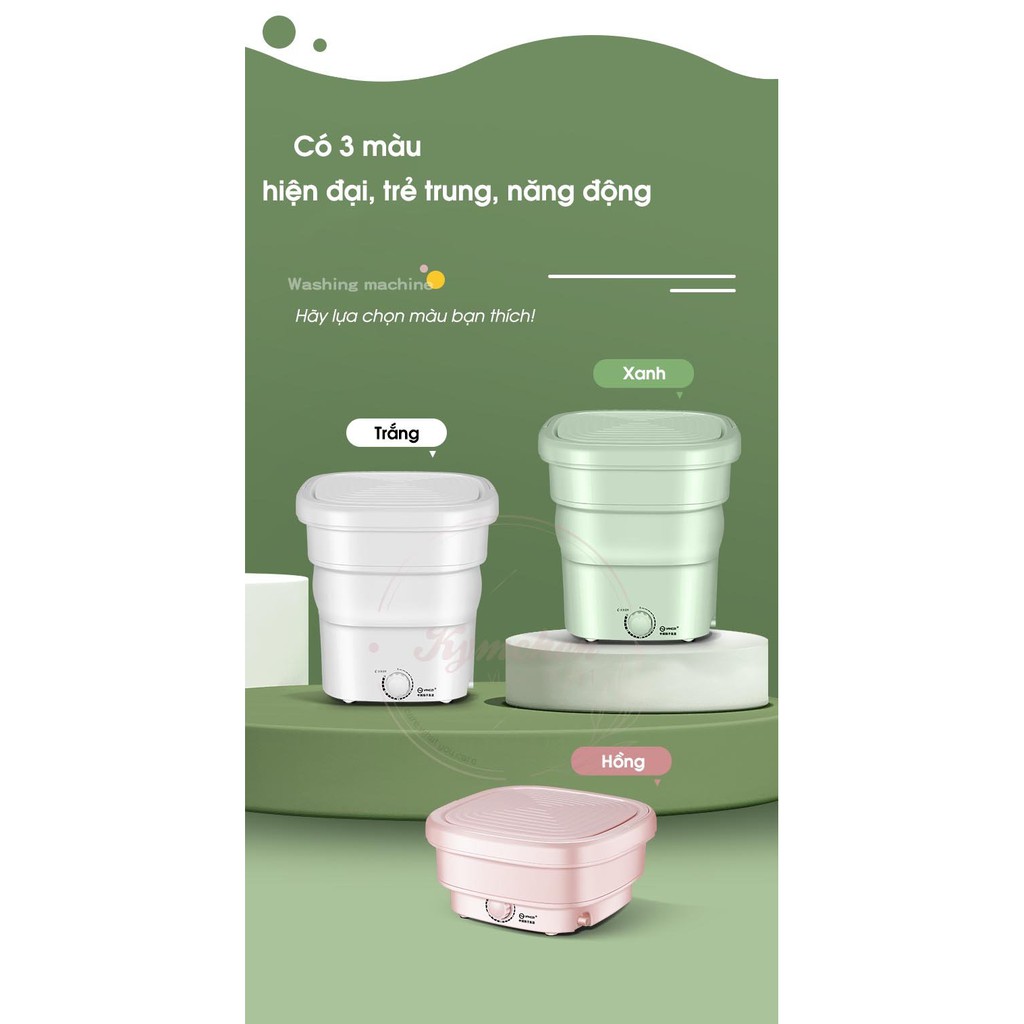 [FreeShip - Bảo hành] Máy giặt mini gấp gọn thông minh YANGZI chính hãng, vắt khô, khử trùng UV và Ozone giặt 4-5kg