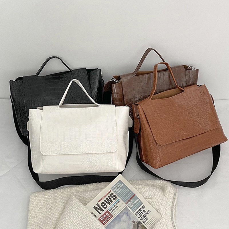 Túi đeo chéo vân da cá sấu sức chứa lớn phong cách retro sang trọng