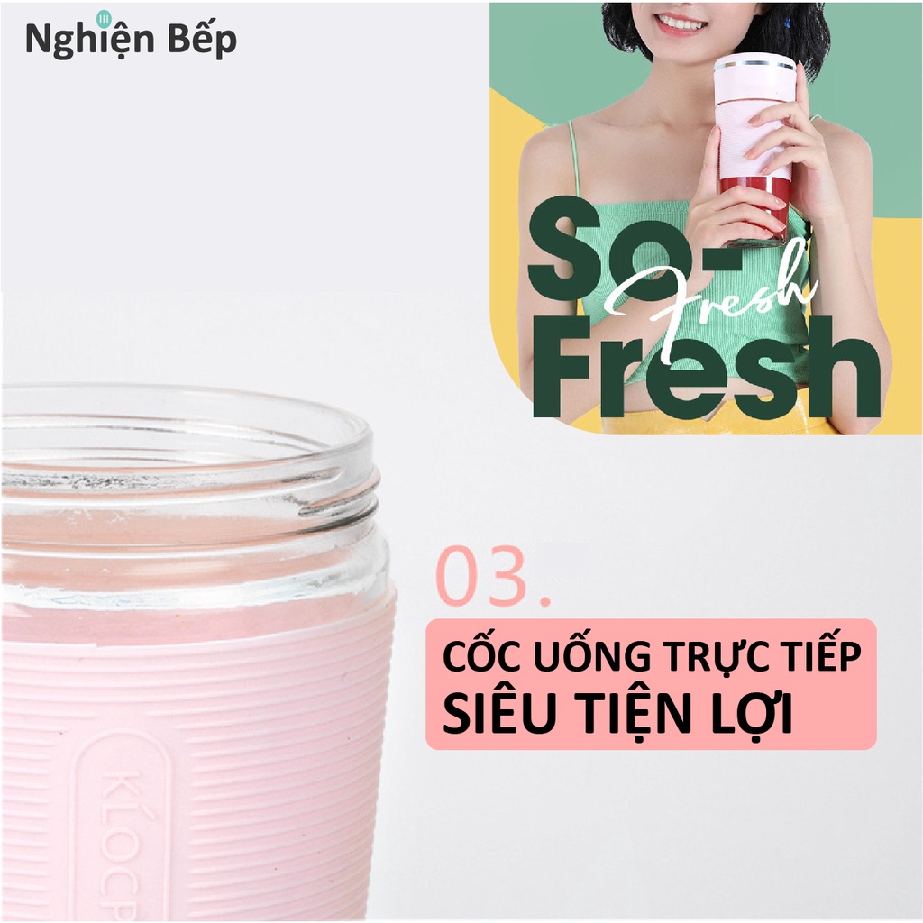 Cốc máy xay sinh tố cầm tay mini nhỏ gọn siêu tiện lợi - CHÍNH HÃNG NGHIỆN BẾP K10 tích hợp pin sạc usb 300ml