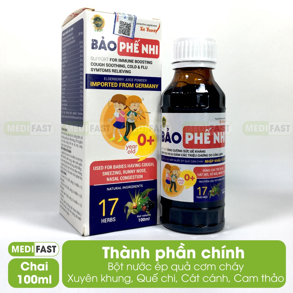 Siro giảm ho Bảo phế nhi - Hỗ trợ bổ phế, giúp dịu ho, loãng đờm từ thảo dược - Chai 100ml
