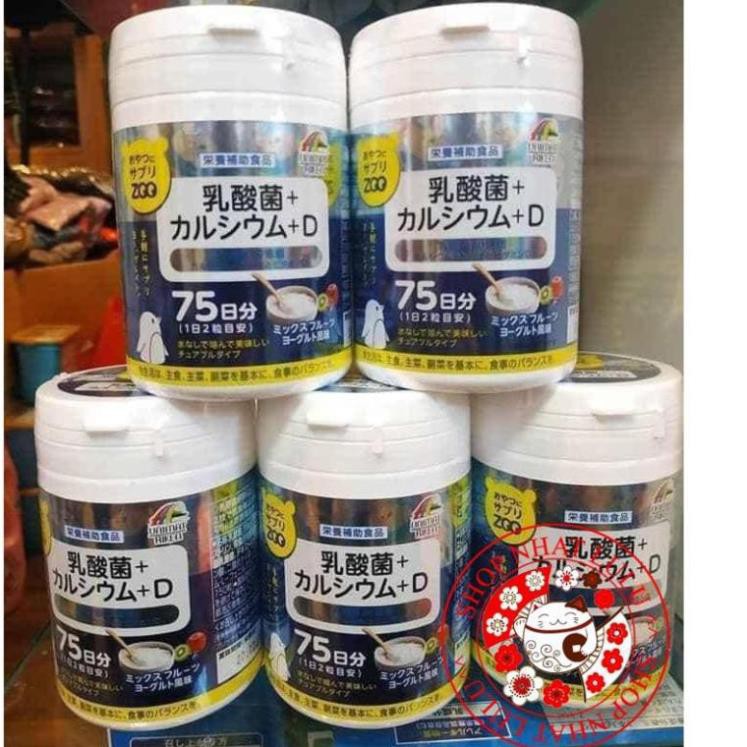 Kẹo vitamin trẻ em bổ sung Canxi, Vitamin D, men tiêu hóa vị sữa chua 150 viên Unimat Riken cho bé từ 3 tuổi