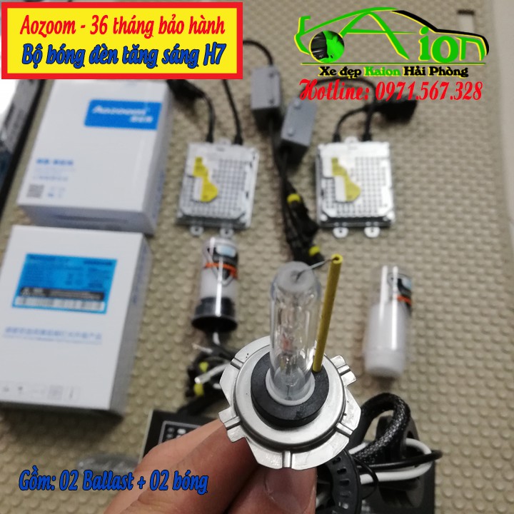 Bộ Xenon Aozoom H7 - bóng đèn tăng sáng gồm 2 Ballast  và 2 bóng H7 nhiệt màu 5.500k - Công nghệ Đức - Bảo hành 3 năm