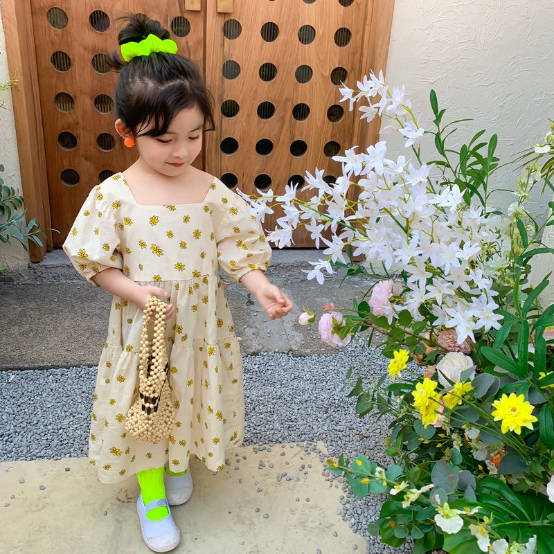 Bộ Đầm Cotton In Hoa Phong Cách Nhật Bản Hàn Quốc Thời Trang Mùa Hè 2022 Cho Bé Gái