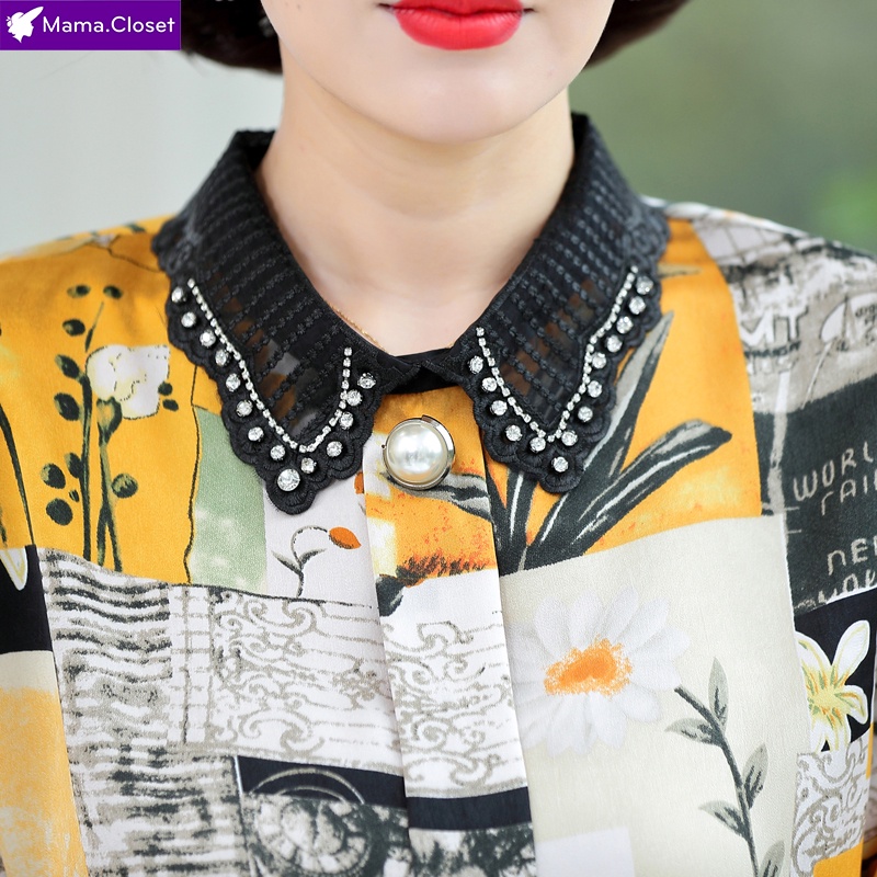 #C6021 ÁO SƠ MI HỌA TIẾT THỜI TRANG, CỔ ĐÍNH ĐÁ THANH LỊCH SANG TRỌNG CHO MẸ, HÀNG THU ĐÔNG MỚI QUẢNG CHÂU HOT 2021