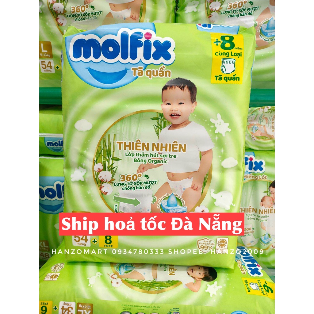 Tã Bỉm Molfix Thiên nhiên Ultra Cộng Miếng quần / dán đủ size NB74/S88/M82/L76/XL70/XXL64