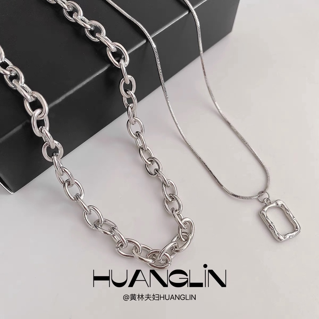Dây chuyền nam nữ  2 tầng mặt vuông gợn sóng Vòng cổ unisex
