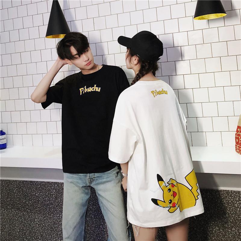 Áo Thun Cặp Form Rộng In Hình Pikachu Đáng Yêu