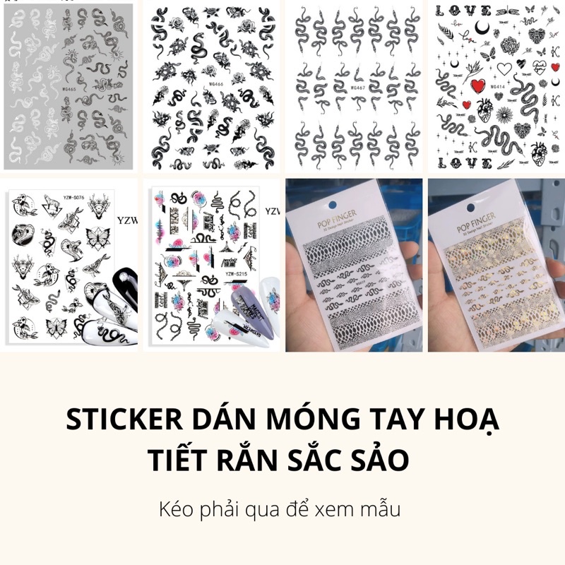 Sticker, hình dán móng hoạ tiết rắn và vân rắn sắc sảo dán và trang trí móng tay nghệ thuật nail