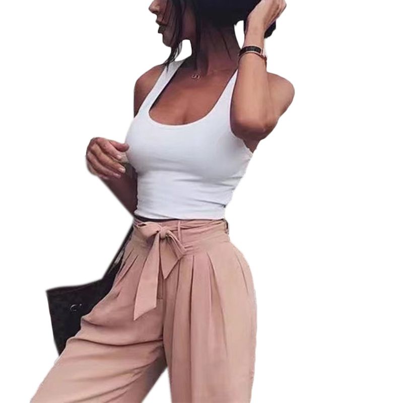 Áo croptop sát nách cổ tròn màu trơn thiết kế khoét lưng quyến rũ thời trang mùa hè cho nữ