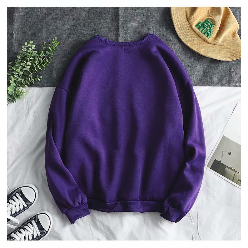 ÁO SWEATER NỈ BÔNG TÍM ĐẬM FORM RỘNG UNISEX