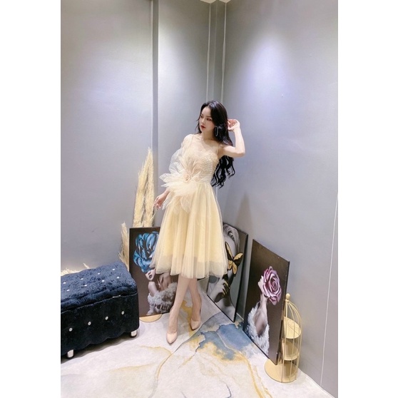 Đầm dự tiệc hoa xếp ly eo to sang trọng TRIPBLE T DRESS - size M/L - MS145V