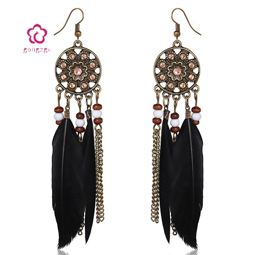 [gongzgu] Bông Tai Dreamcatcher Lông Vũ Dài Cổ Điển
