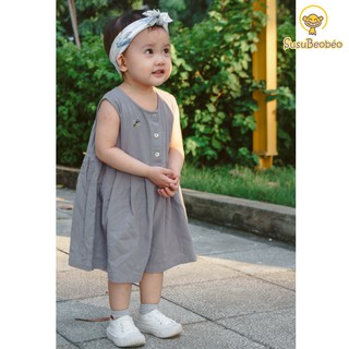 [ẢNH THẬT] Jumpsuit cho bé sát nách quần ống rộng thêu tay cao cấp vải linen xanh và xám thân thiện trẻ em