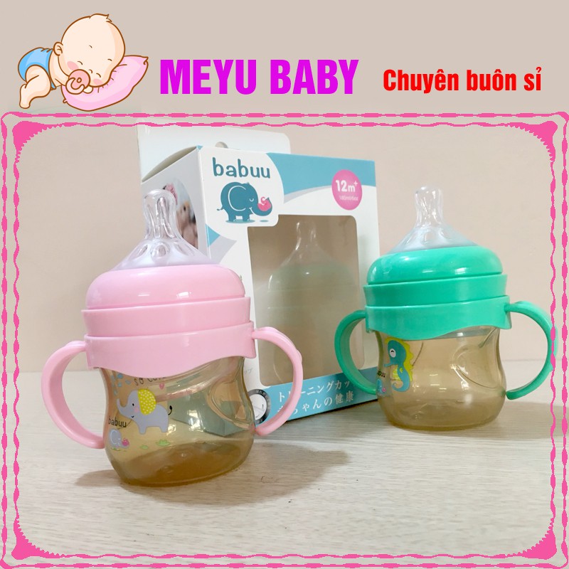 Bình sữa tay cầm nhựa PPSU tặng 1 núm ty Babuu 120, 240ml