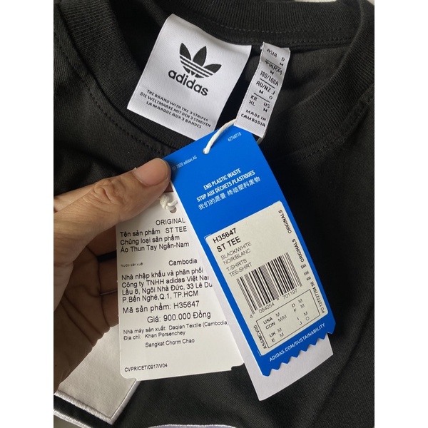 Áo thun ngắn tay Adidas Adicolor màu đen logo 3 lá real 100%