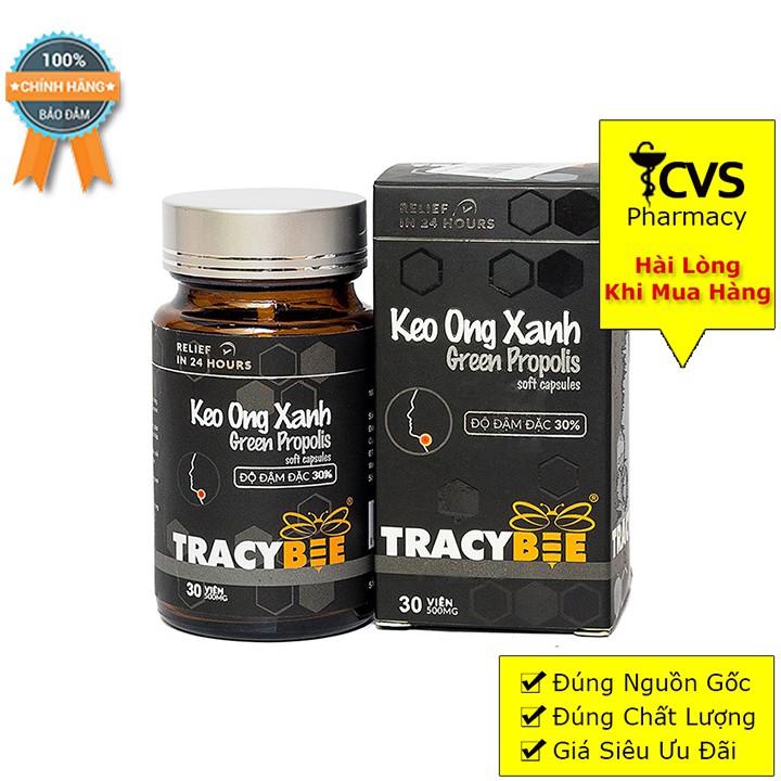 VIÊN UỐNG KEO ONG XANH PROPOLIS TRACYBEE – Giảm Viêm Họng (Lọ 30 viên)
