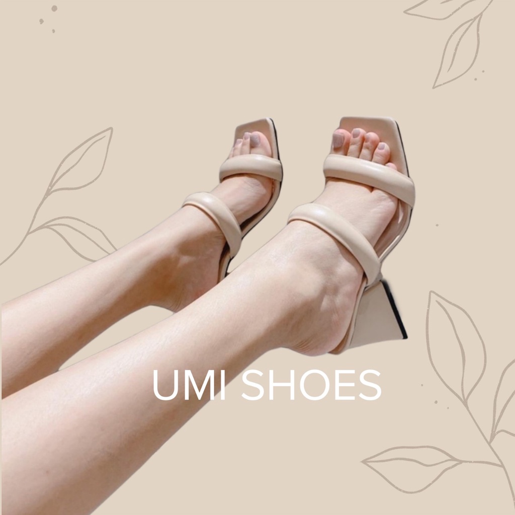 CÓ SẴNGiày Cao Gót Vuông Guốc Tam Giác Hai Quai Ngang Phồng mũi vuông thời trang mới đẹp đi chơi trắng/đen xinh đi biển