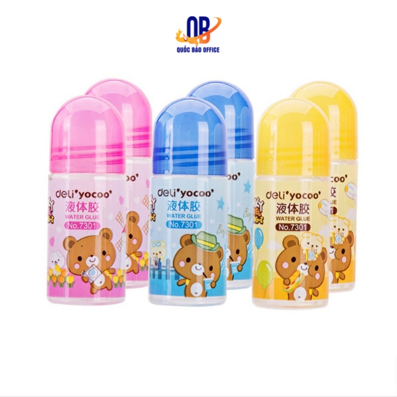 Hồ nước hình gấu 35ml Deli - keo PVAL, lọ PE - hồng, xanh dương, vàng - 3 lọ /6 lọ /12 lọ -E7301A