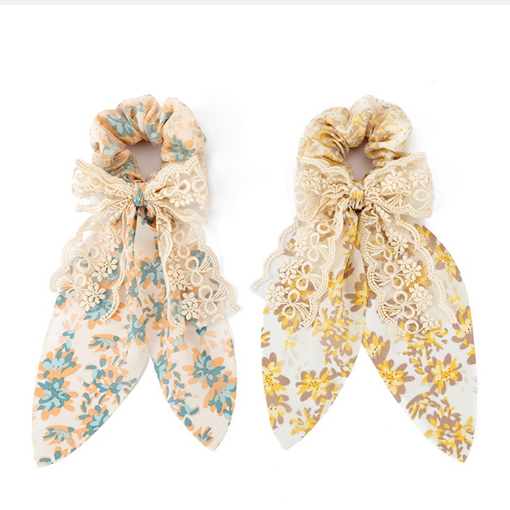 Dây Buộc Tóc Cao Su Bọc Vải Chiffon Ren Hoa Thanh Lịch Thời Trang Cho Nữ