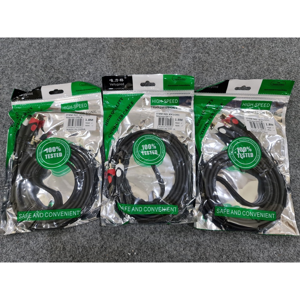 [CHÍNH HÃNG]. Dây1 đầu 3.5 ra 2 AV chính hãng VELLY 1.8M.Lõi đồng nguyên chất
