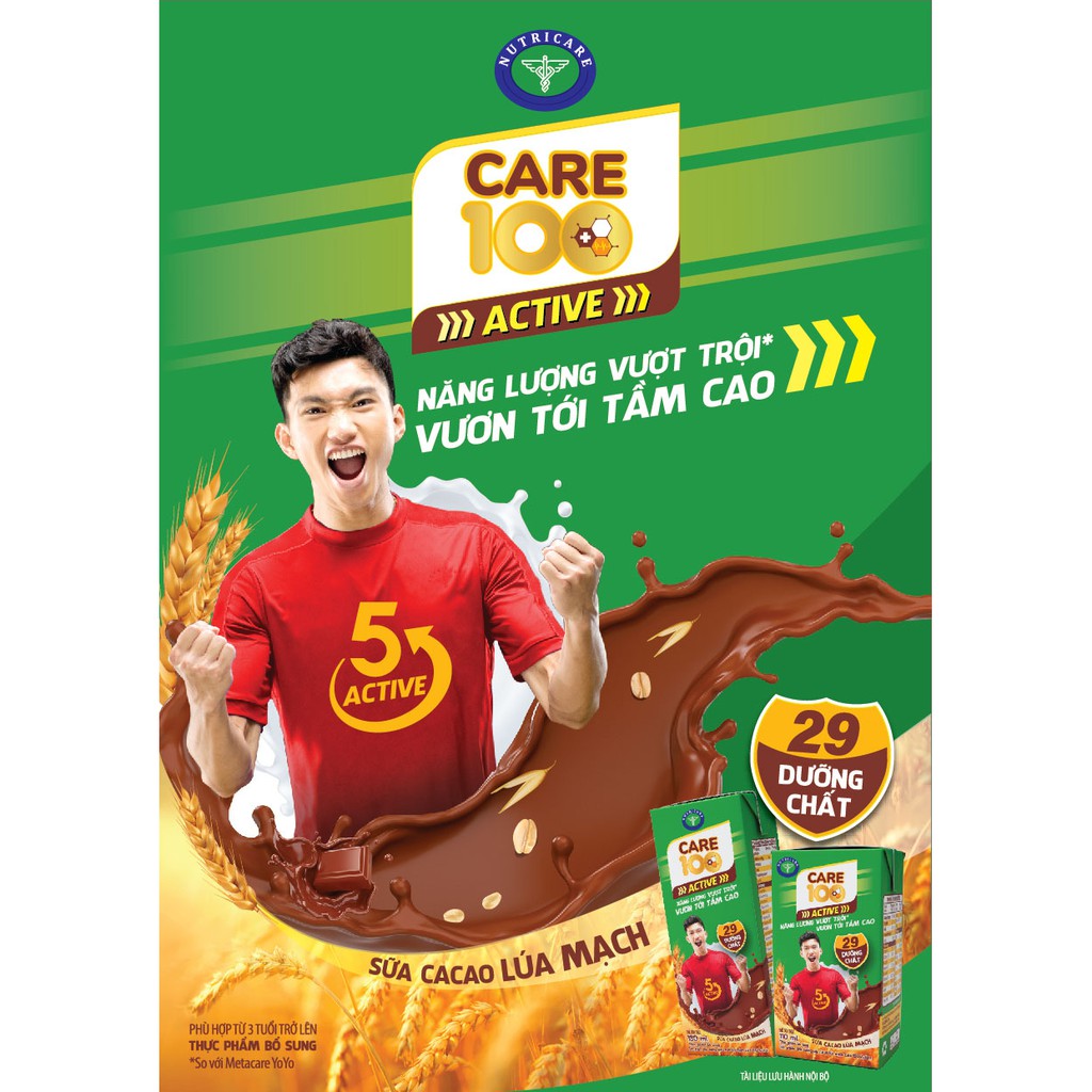 Thùng sữa cacao lúa mạch Nutricare Care 100 Active (110ml x 48 hộp)