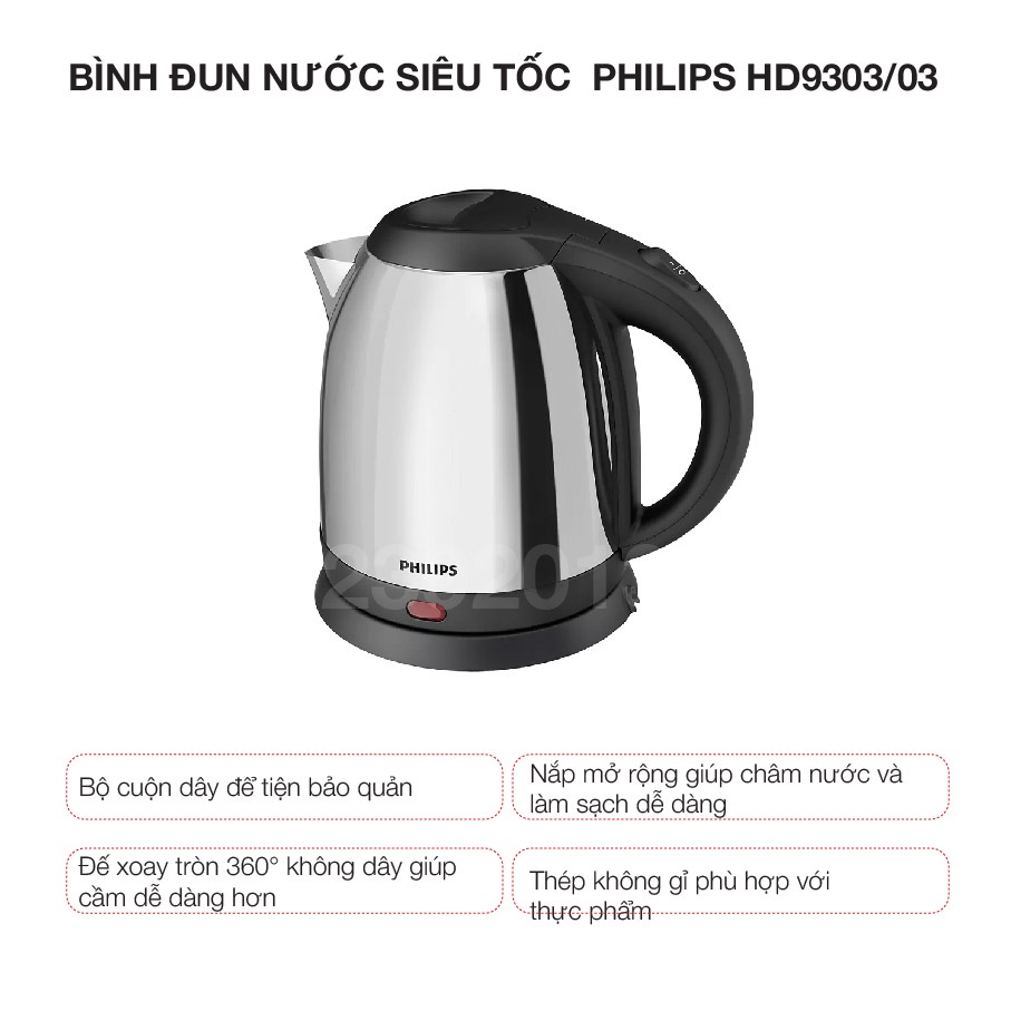 [Mã ELHADEV giảm 4% đơn 300K] Bình đun nước siêu tốc Philips HD9303/03