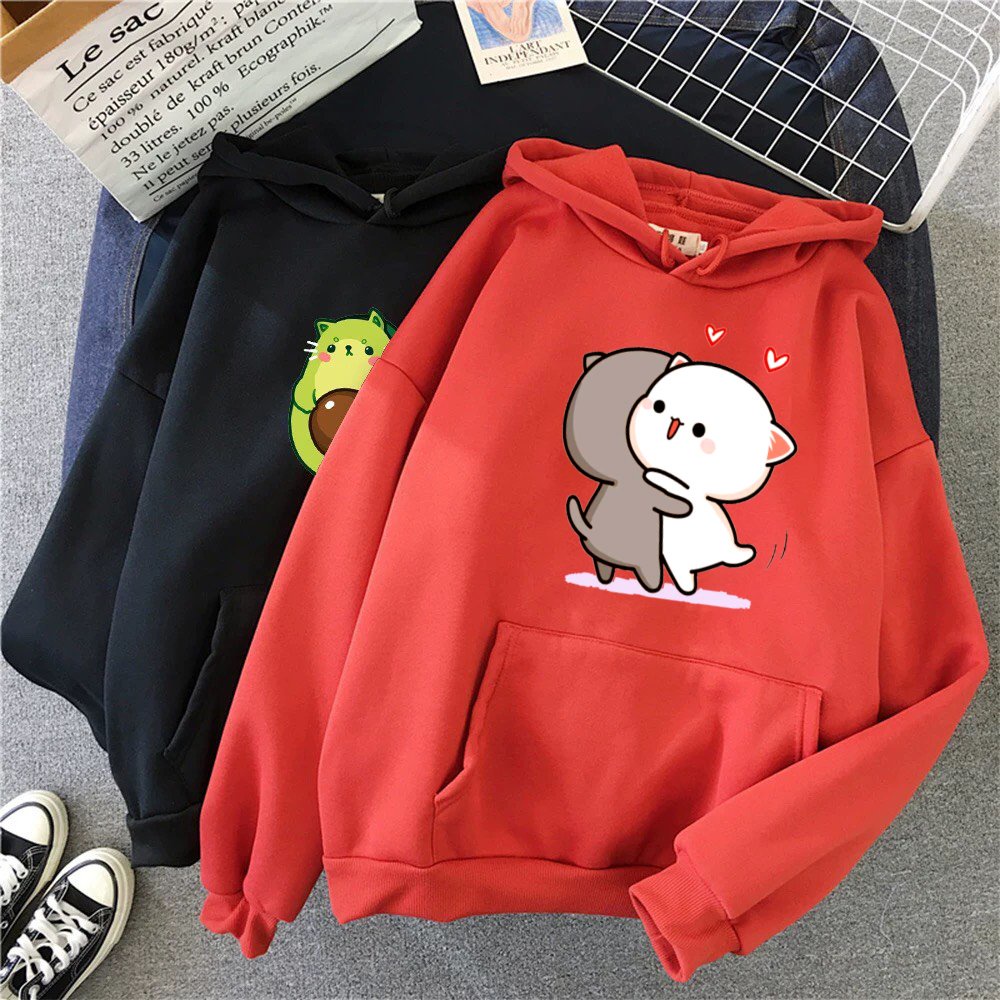 Áo hoodie mũ Mèo ôm nhau nhiều màu, Áo nỉ Unisex from rộng, Chất nỉ ấm mặc không xù, thiết kế phong cách - MODY