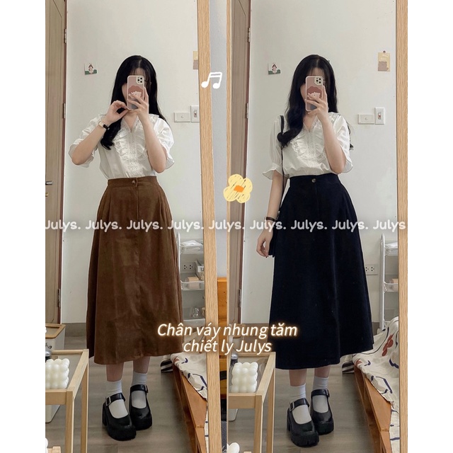Chân váy xoè chiết ly DÁNG DÀI cúc trước 8808