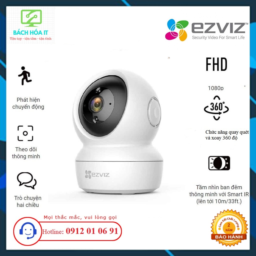 Camera IP WIFI trong nhà xoay 360 Ezviz C6N 1080p 2M, C6N 4MP 2K chính hãng, bảo hành 24 tháng