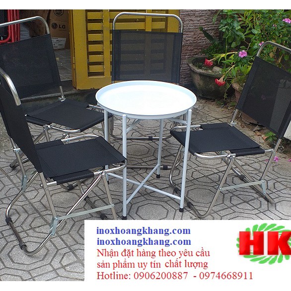 Bàn ghế cafe hành lang vỉa hè,bộ bàn ghế xếp gồm 4 ghế và 1 bàn trà chanh