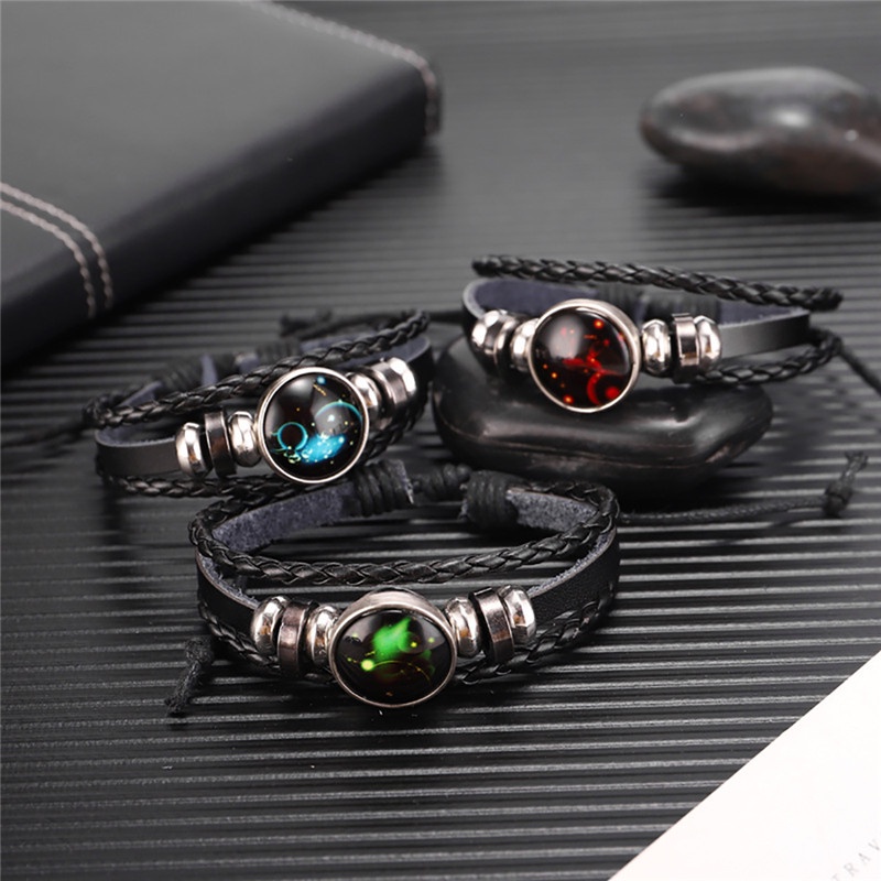 12 Zodiac Signs Constellation Luminous Magnetic Couple Bracelet Friendship Trio Bracelet For Woman Men Adjustable Rope Charm Lover Jewelry Gifts XWNYDER