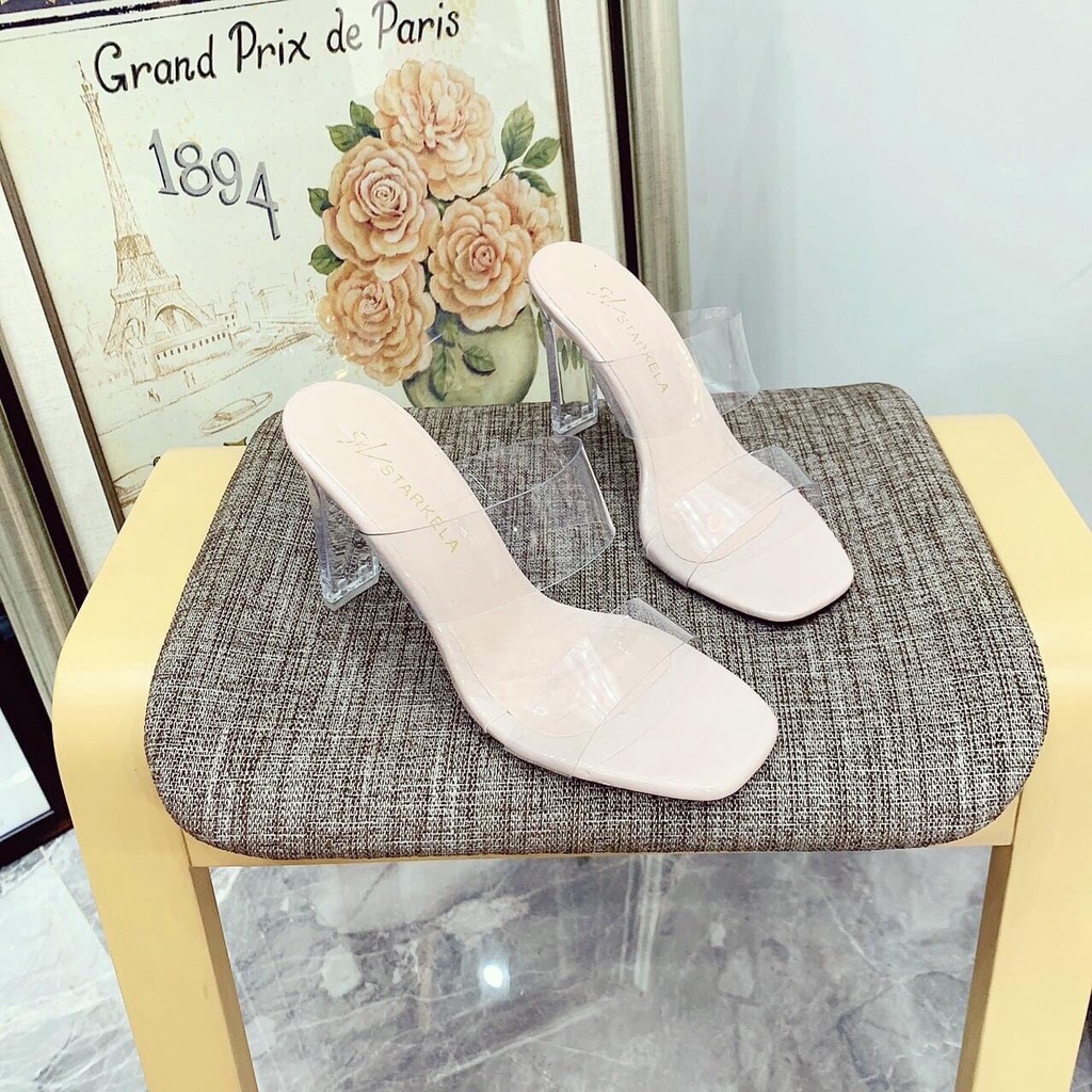 Freeship Guốc cao gót 2 quai trong suốt gót trụ 7p hàng full box