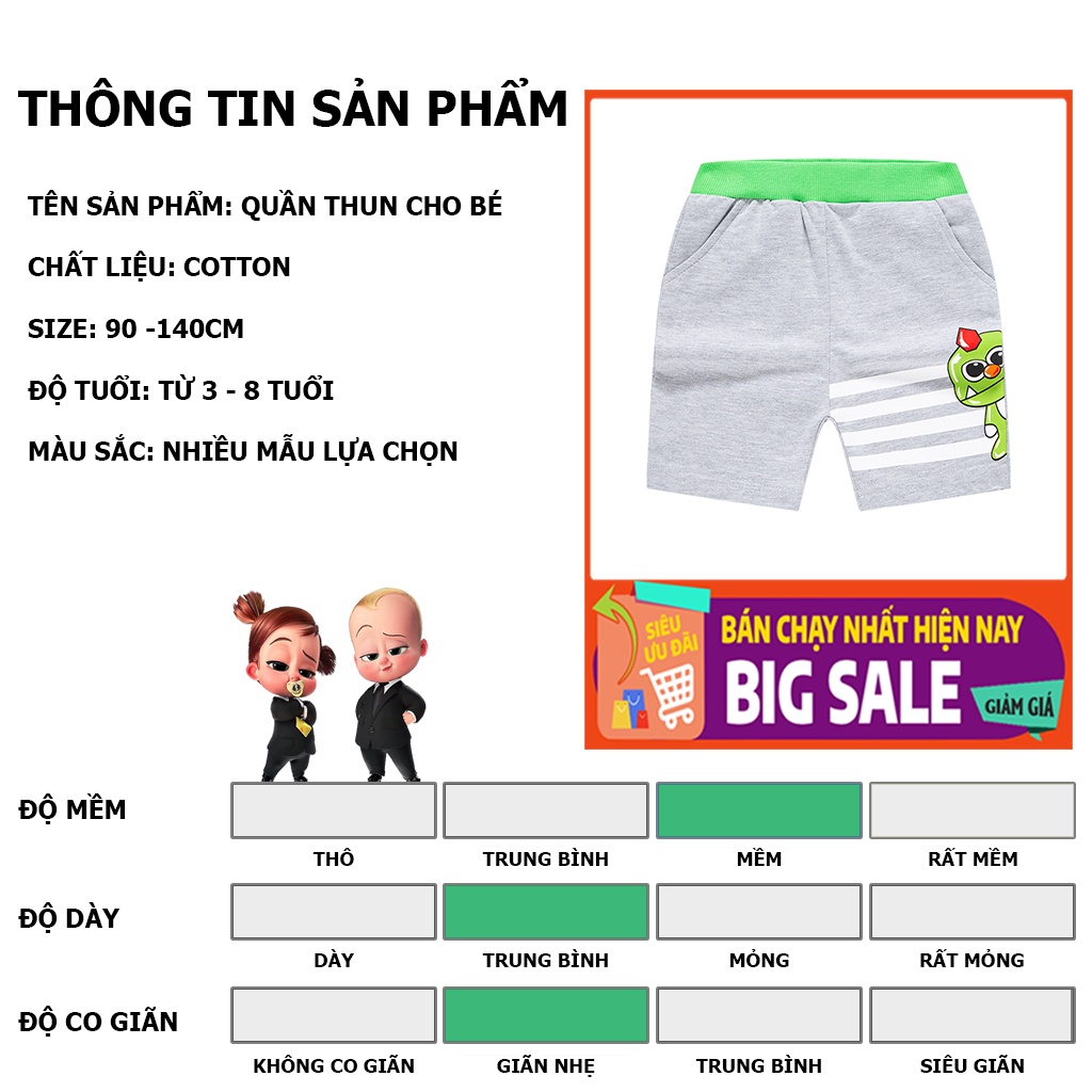 Quần đùi ngắn bé trai BETOP họa tiết khủng long vải Cotton thoáng mát hàng xuất khẩu