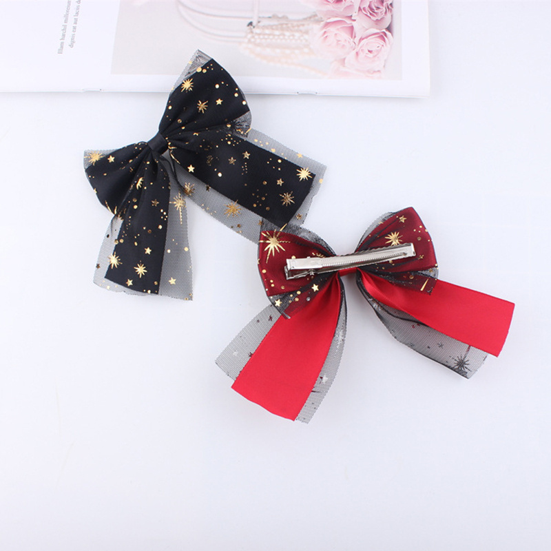 Kẹp tóc nơ lưới phong cách Lolita thời trang Hàn Quốc